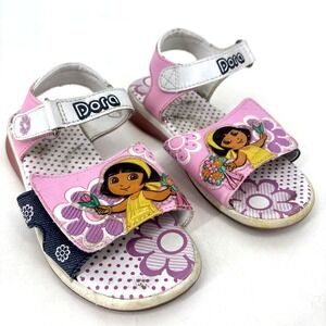 Y2K Dora The Explorer Girls Size 11 Sandals Pink White Floral Straps Slip On